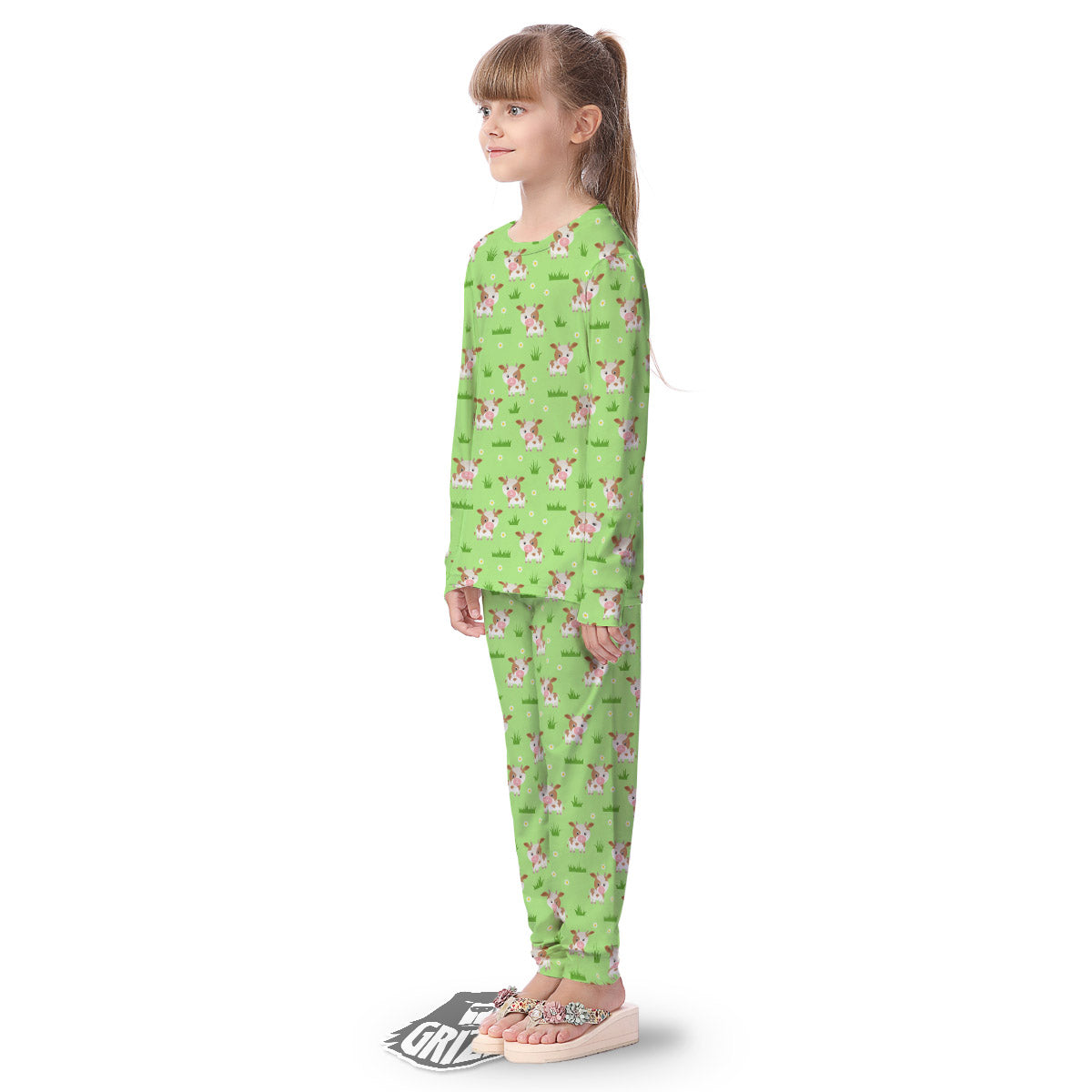 Cow And Green Grass Print Pattern Kid's Pajamas-grizzshop