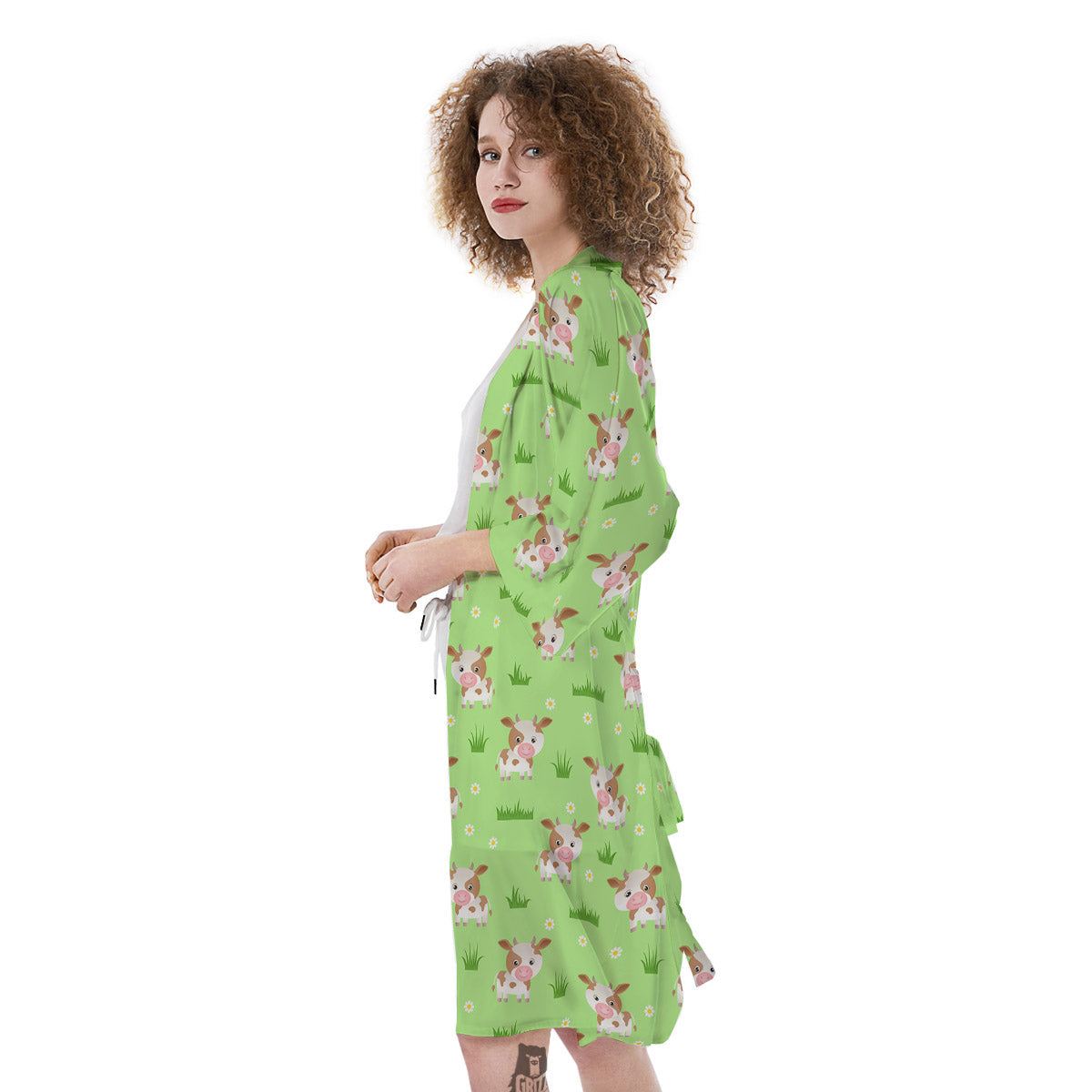 Cow And Green Grass Print Pattern Kimono-grizzshop