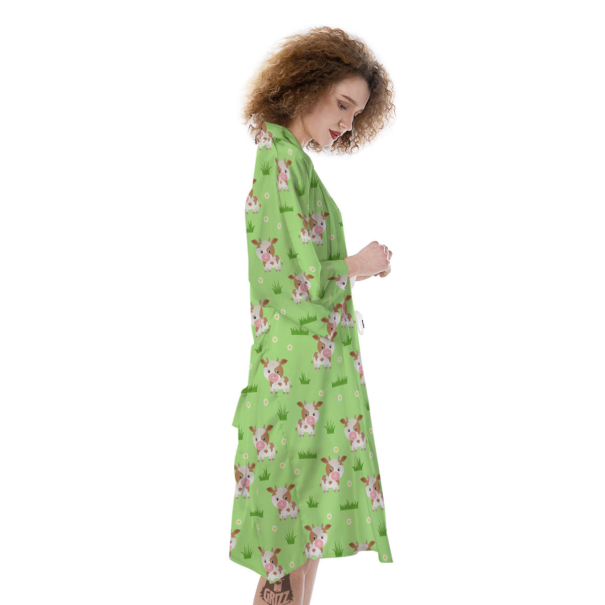 Cow And Green Grass Print Pattern Kimono-grizzshop