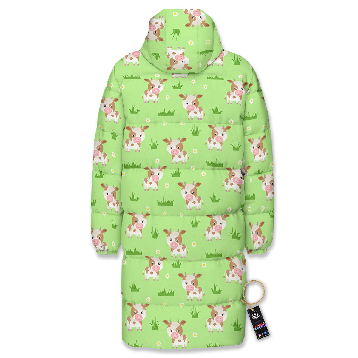 Cow And Green Grass Print Pattern Long Down Jacket-grizzshop