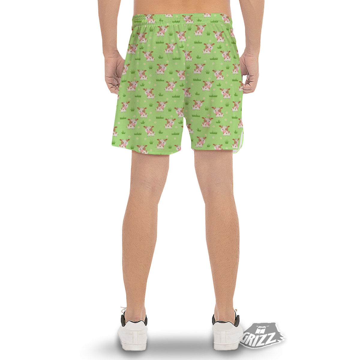 Cow And Green Grass Print Pattern Men's Gym Shorts-grizzshop