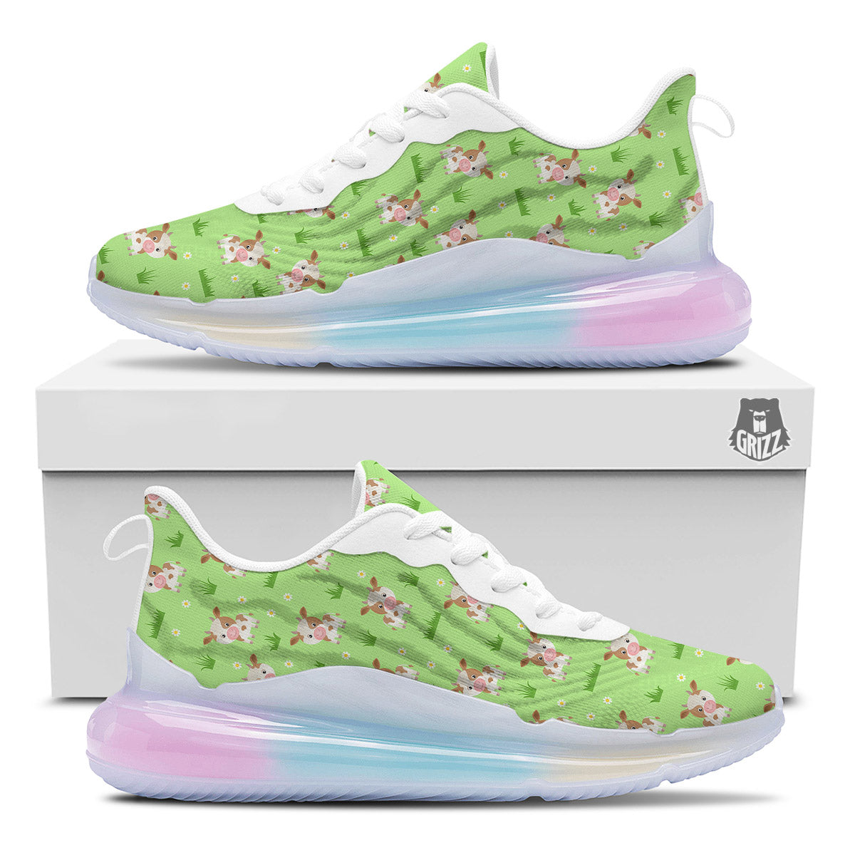 Cow And Green Grass Print Pattern Running Sneakers-grizzshop
