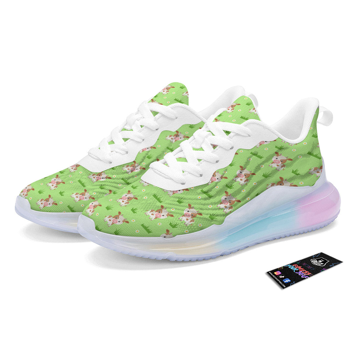 Cow And Green Grass Print Pattern Running Sneakers-grizzshop