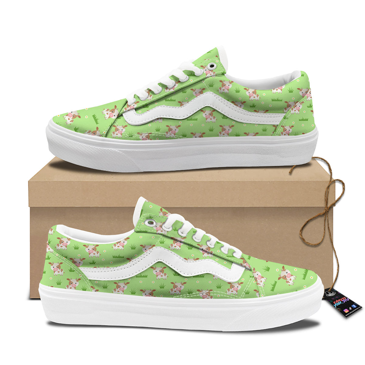Cow And Green Grass Print Pattern Skate Shoes-grizzshop