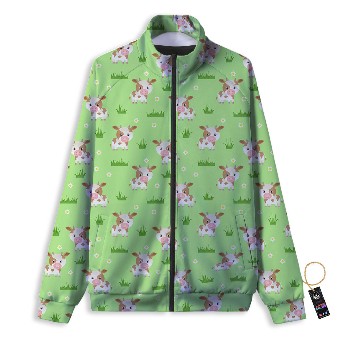 Cow And Green Grass Print Pattern Track Jacket-grizzshop