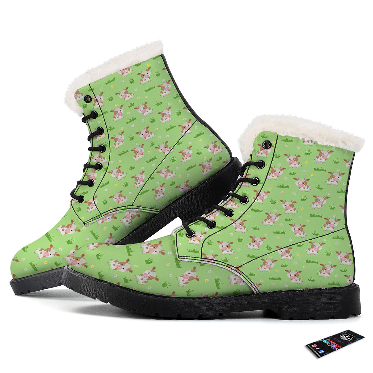 Cow And Green Grass Print Pattern Winter Boots-grizzshop