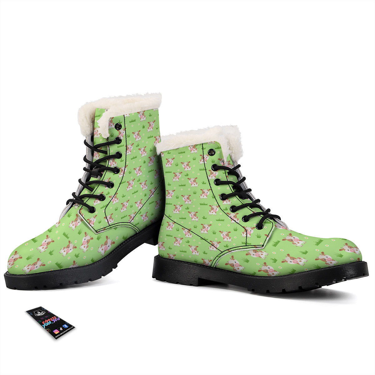 Cow And Green Grass Print Pattern Winter Boots-grizzshop