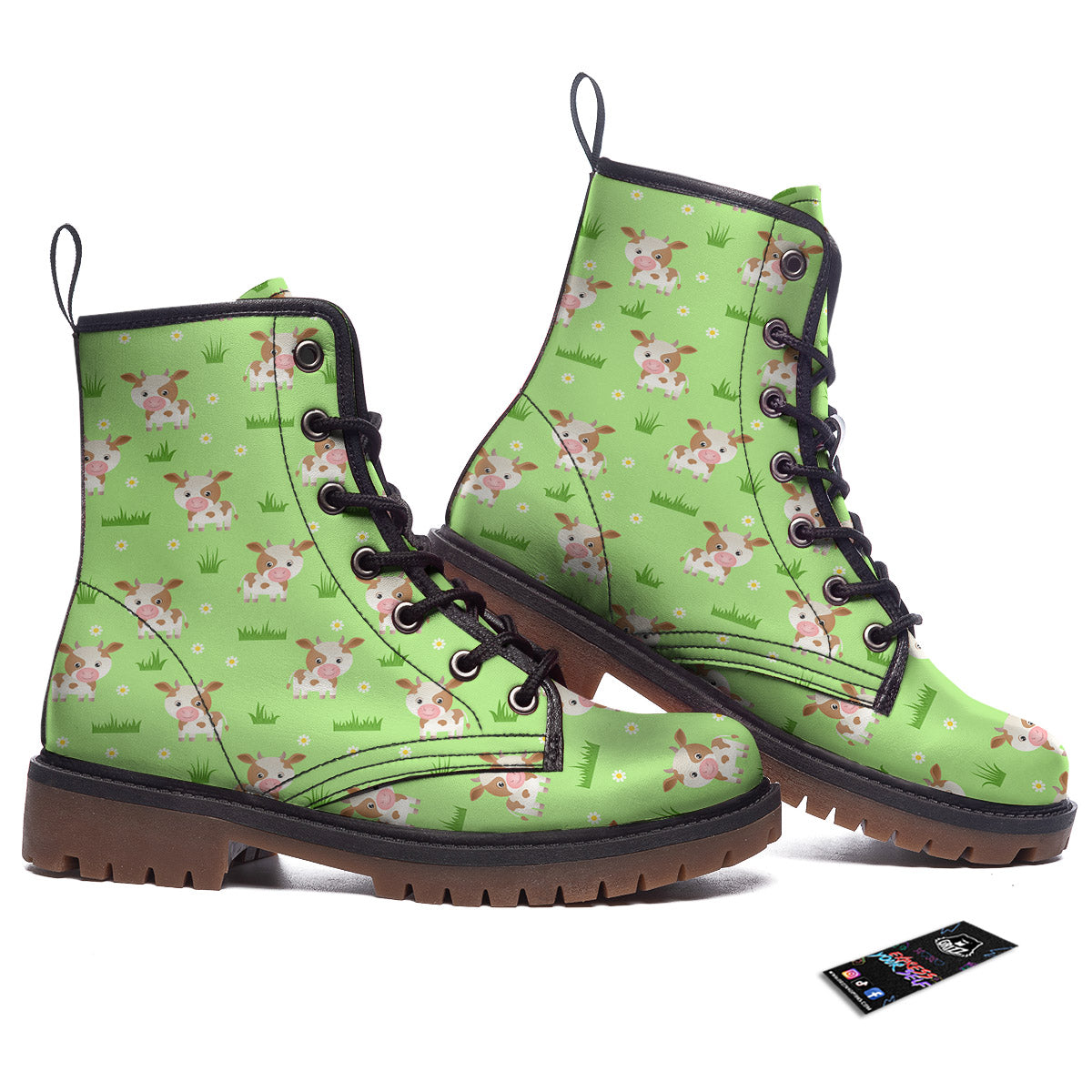 Cow And Green Grass Print Pattern Work Boots-grizzshop