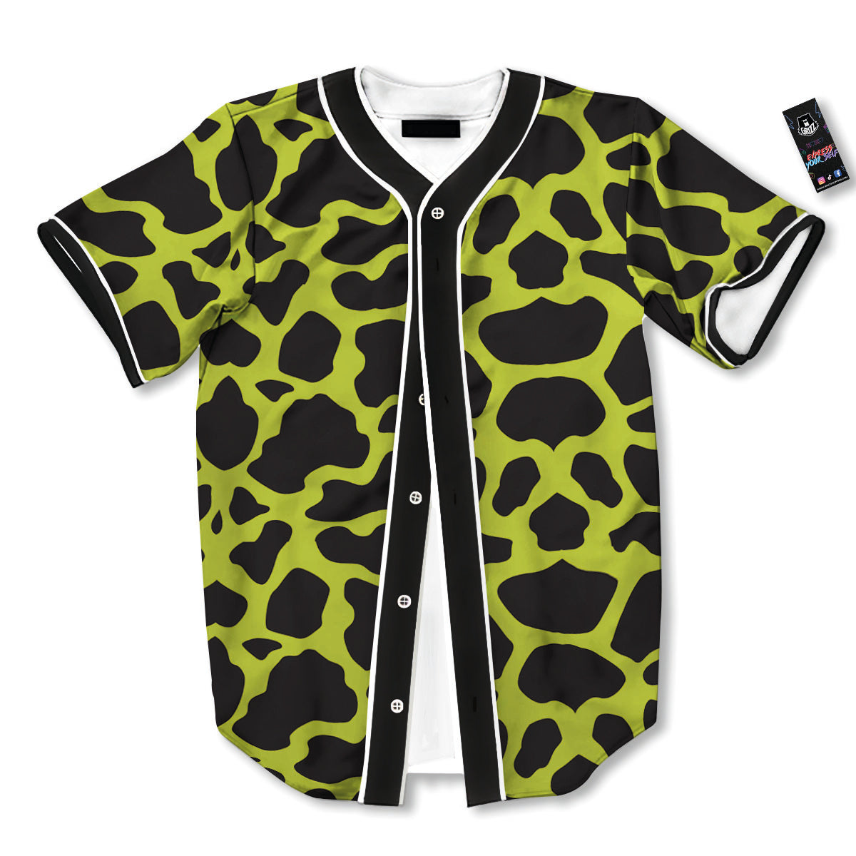 Cow Black And Lime Green Print Pattern Baseball Jersey-grizzshop
