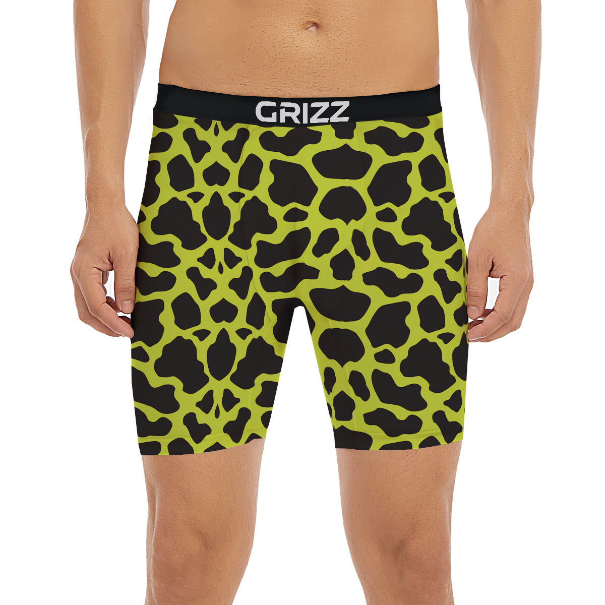 Cow Black And Lime Green Print Pattern Boxer Briefs-grizzshop