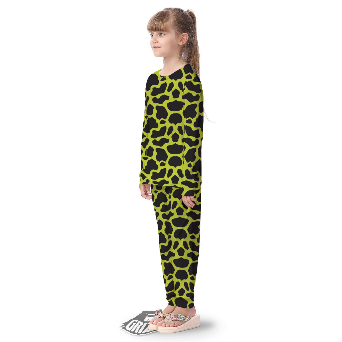 Cow Black And Lime Green Print Pattern Kid's Pajamas-grizzshop