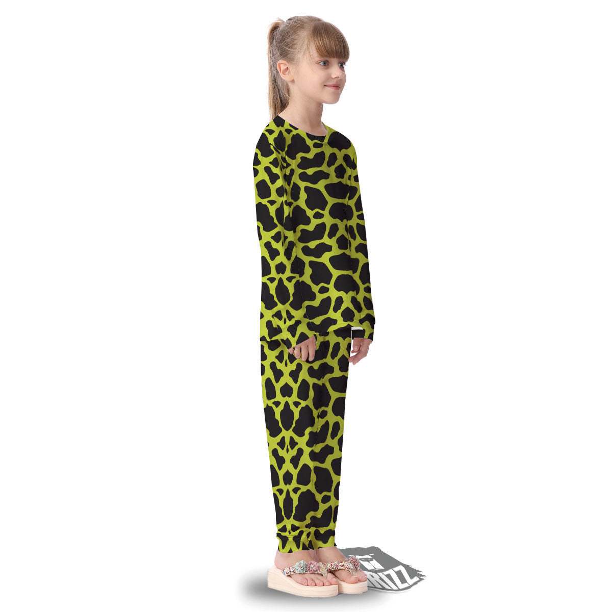 Cow Black And Lime Green Print Pattern Kid's Pajamas-grizzshop