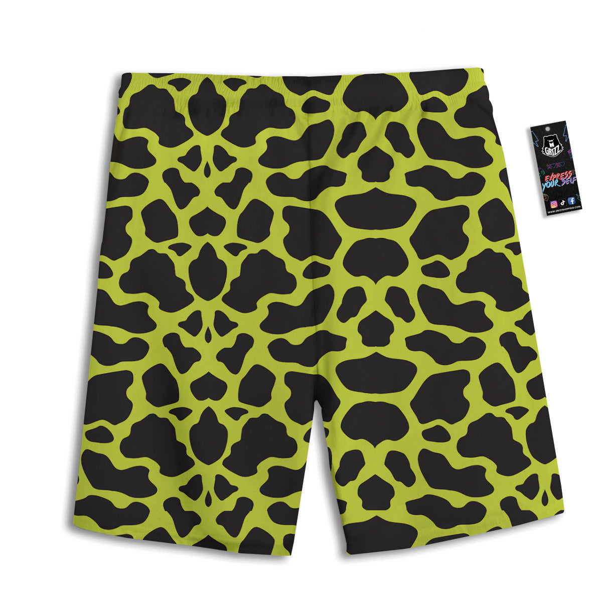 Cow Black And Lime Green Print Pattern Men's Athletic Shorts
