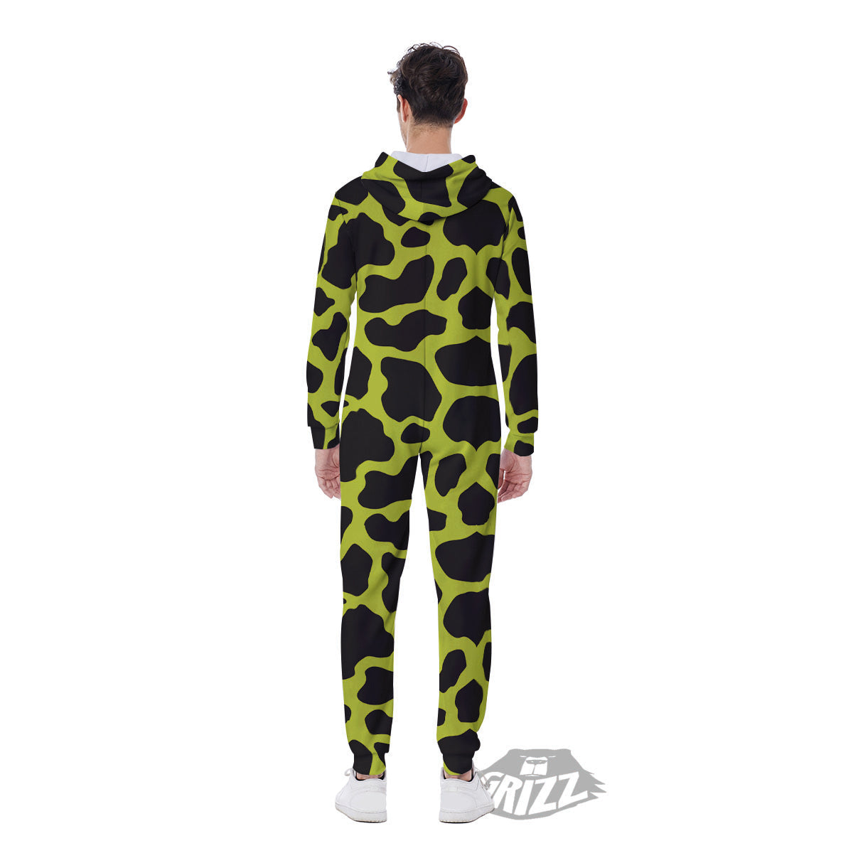 Cow Black And Lime Green Print Pattern Men's Jumpsuit-grizzshop