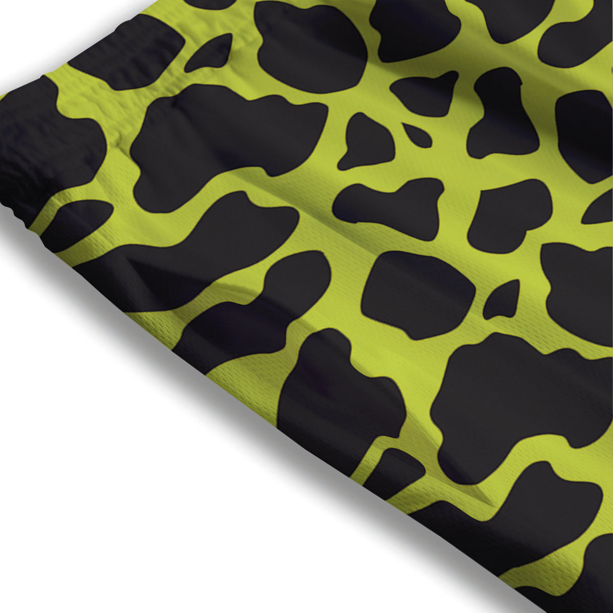 Cow Black And Lime Green Print Pattern Mesh Shorts