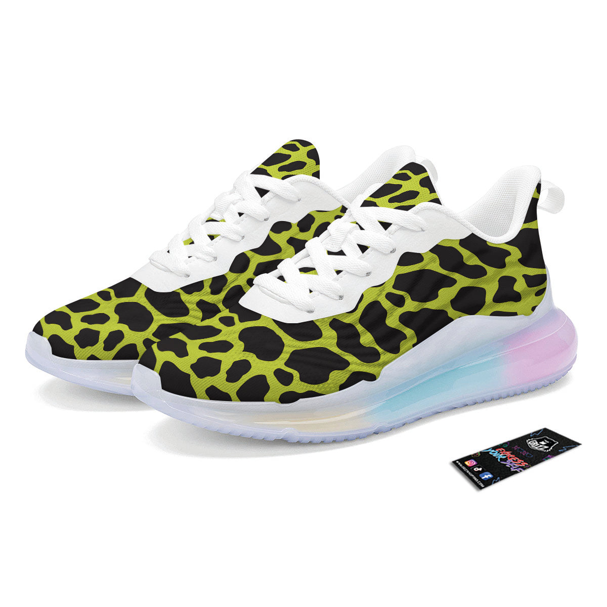 Cow Black And Lime Green Print Pattern Running Sneakers-grizzshop
