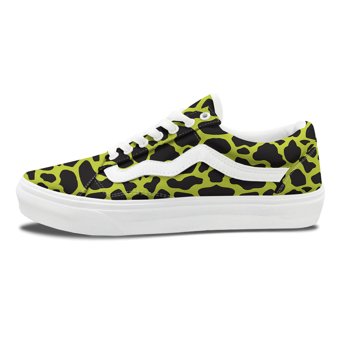 Cow Black And Lime Green Print Pattern Skate Shoes-grizzshop