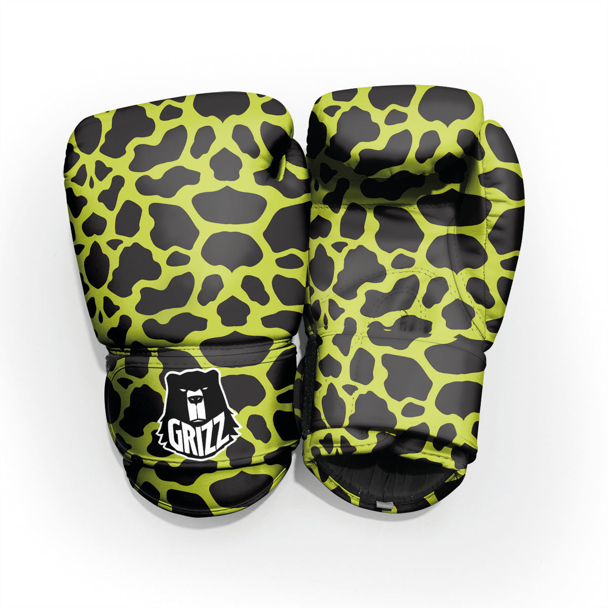 Cow Black And Lime Green Print Pattern Pro Boxing Glove