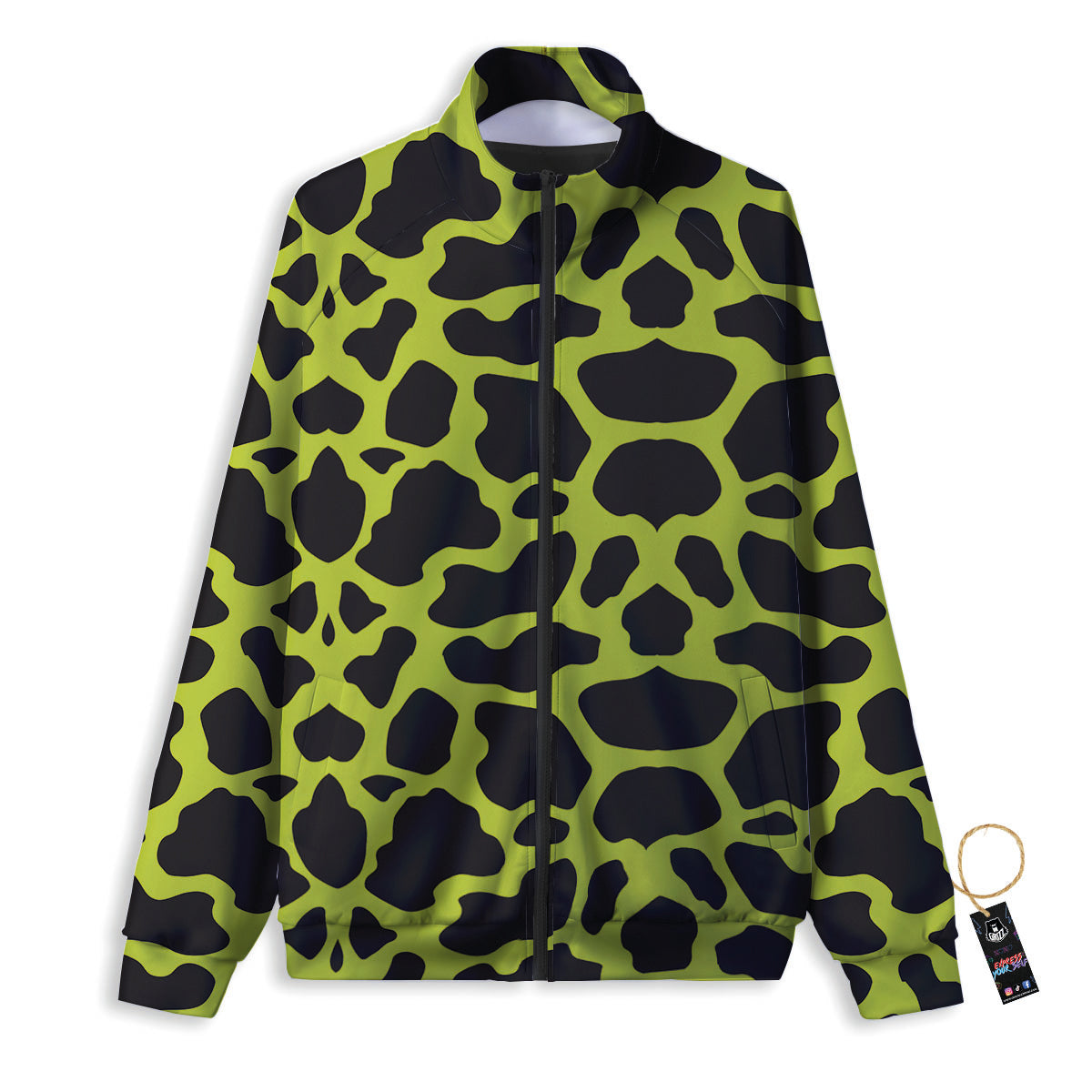 Cow Black And Lime Green Print Pattern Track Jacket-grizzshop