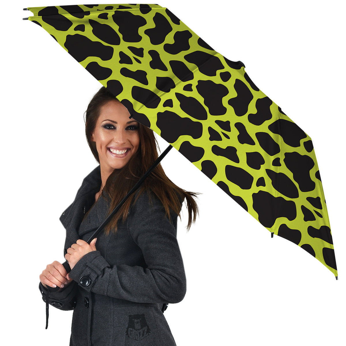 Cow Black And Lime Green Print Pattern Umbrella-grizzshop