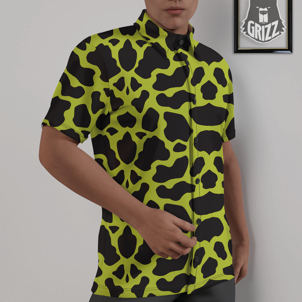 Cow Black And Lime Green Print Pattern Untucked Shirts-grizzshop