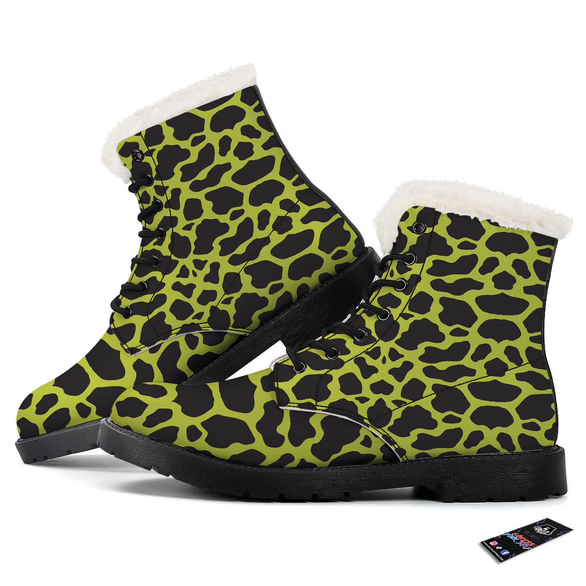 Cow Black And Lime Green Print Pattern Winter Boots-grizzshop