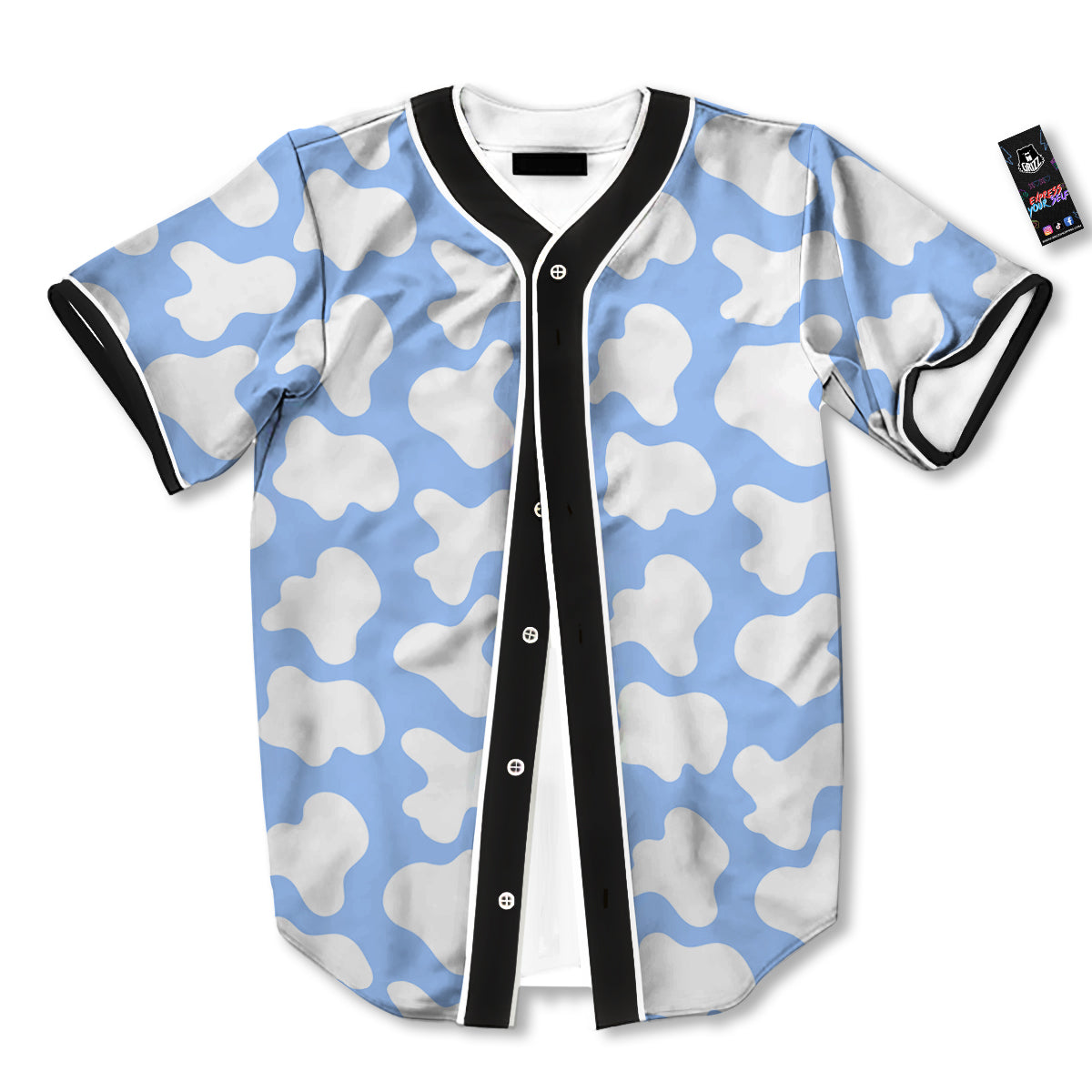 Cow Blue And White Print Pattern Baseball Jersey-grizzshop
