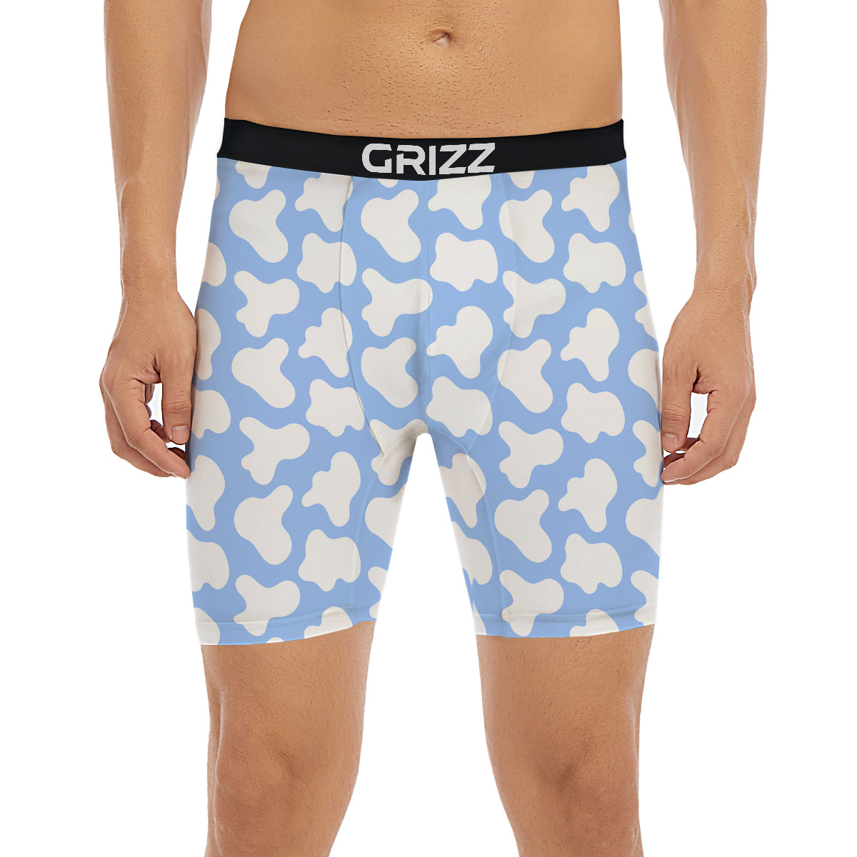 Cow Blue And White Print Pattern Boxer Briefs-grizzshop