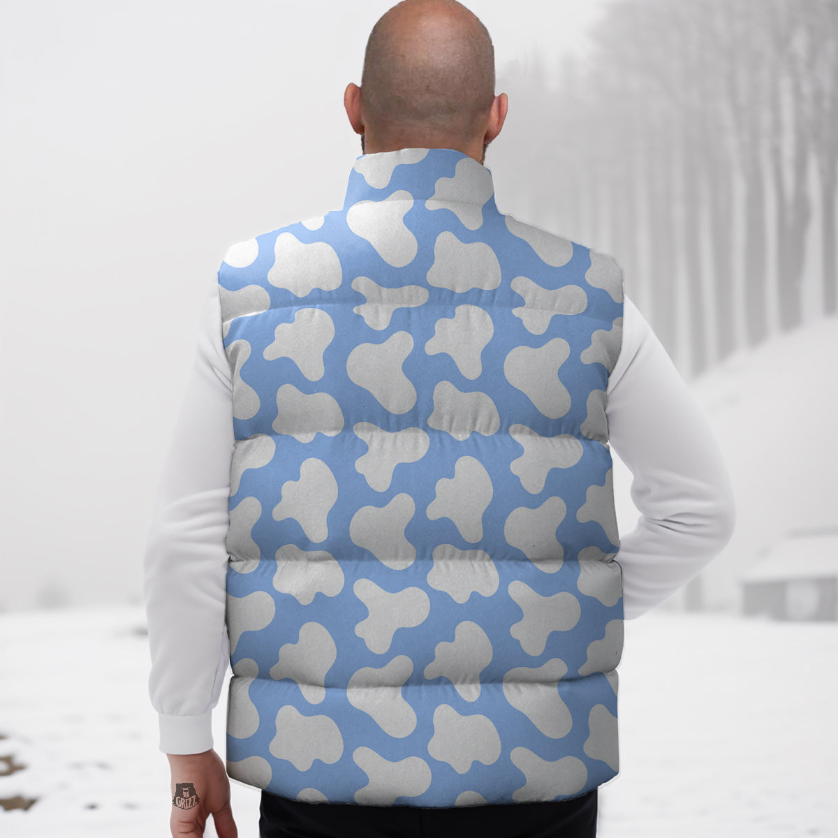 Cow Blue And White Print Pattern Down Vest