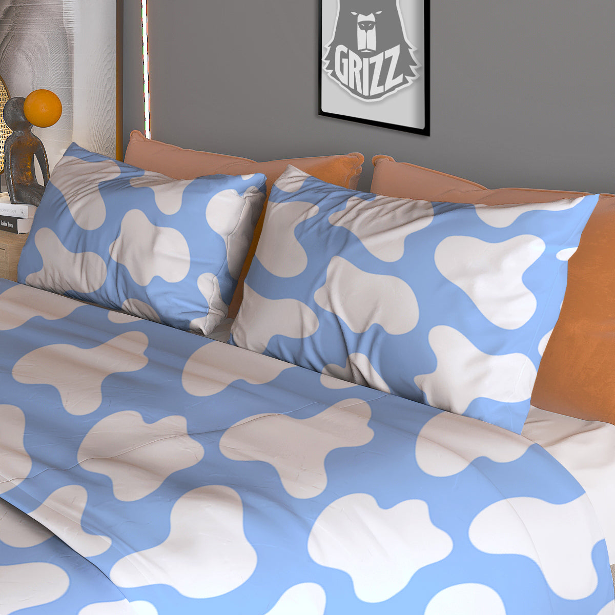 Cow Blue And White Print Pattern Duvet Cover Bedding Set