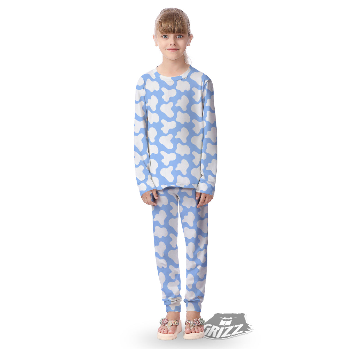 Cow Blue And White Print Pattern Kid's Pajamas-grizzshop