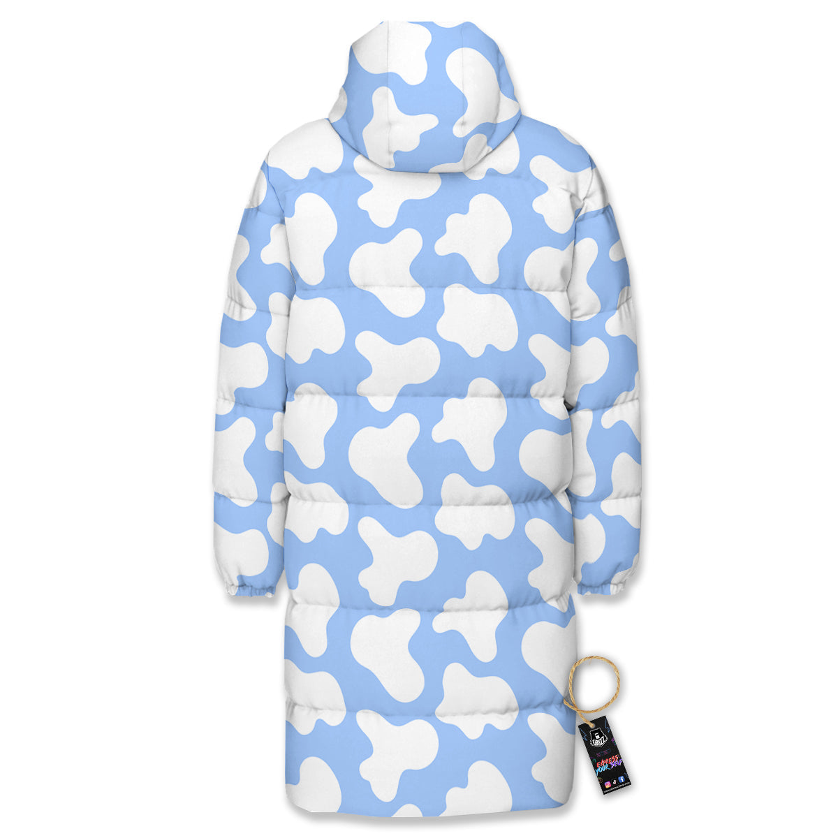 Cow Blue And White Print Pattern Long Down Jacket-grizzshop