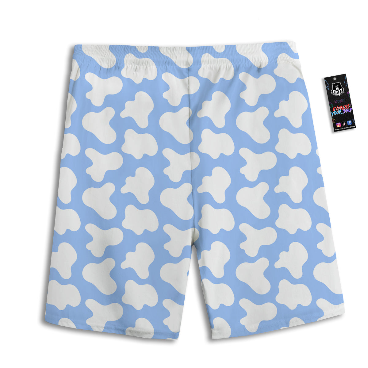 Cow Blue And White Print Pattern Men's Athletic Shorts