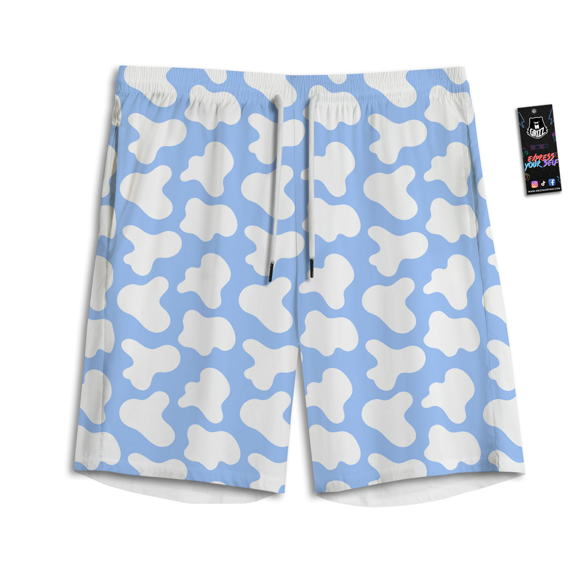 Cow Blue And White Print Pattern Men's Athletic Shorts