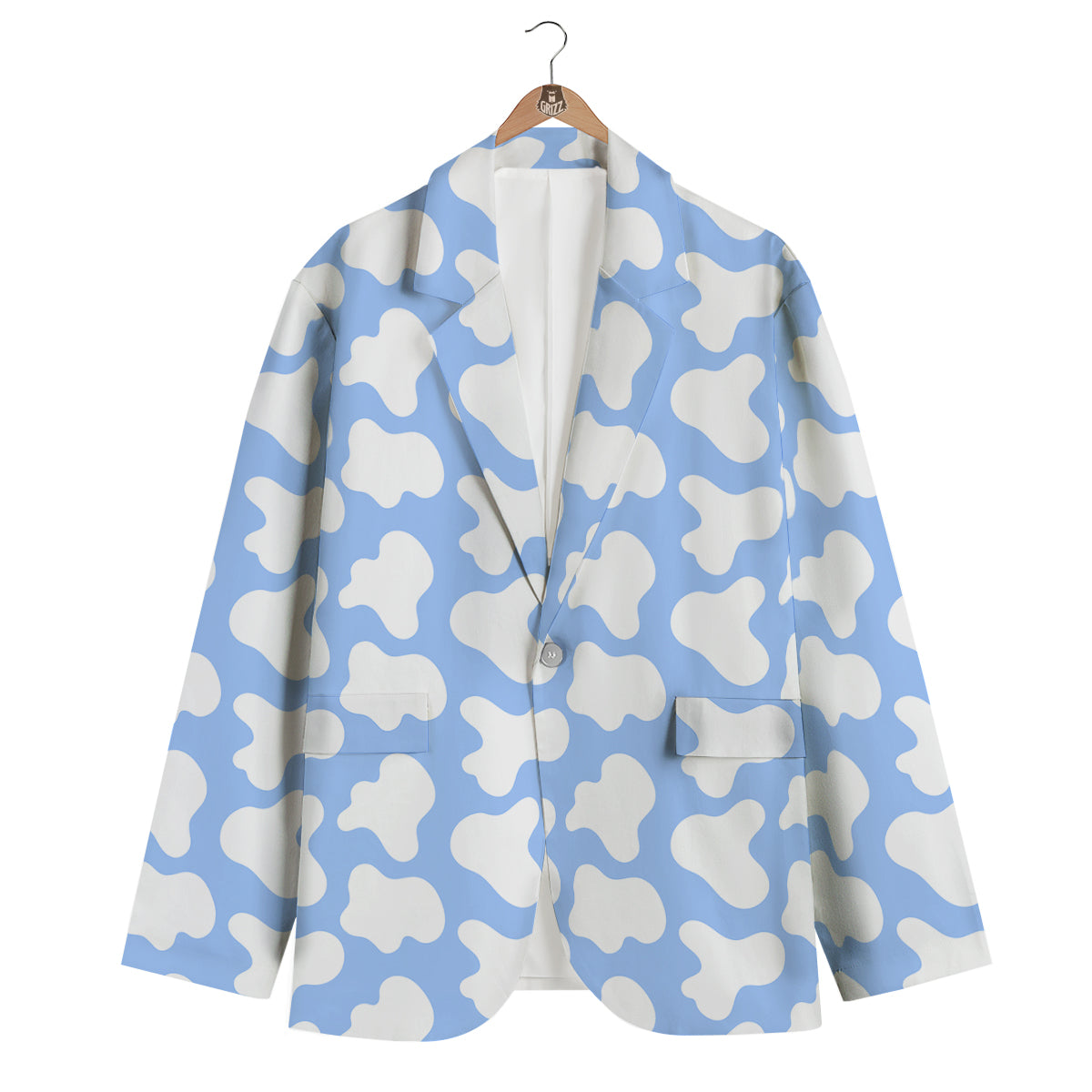 Cow Blue And White Print Pattern Men's Blazer-grizzshop