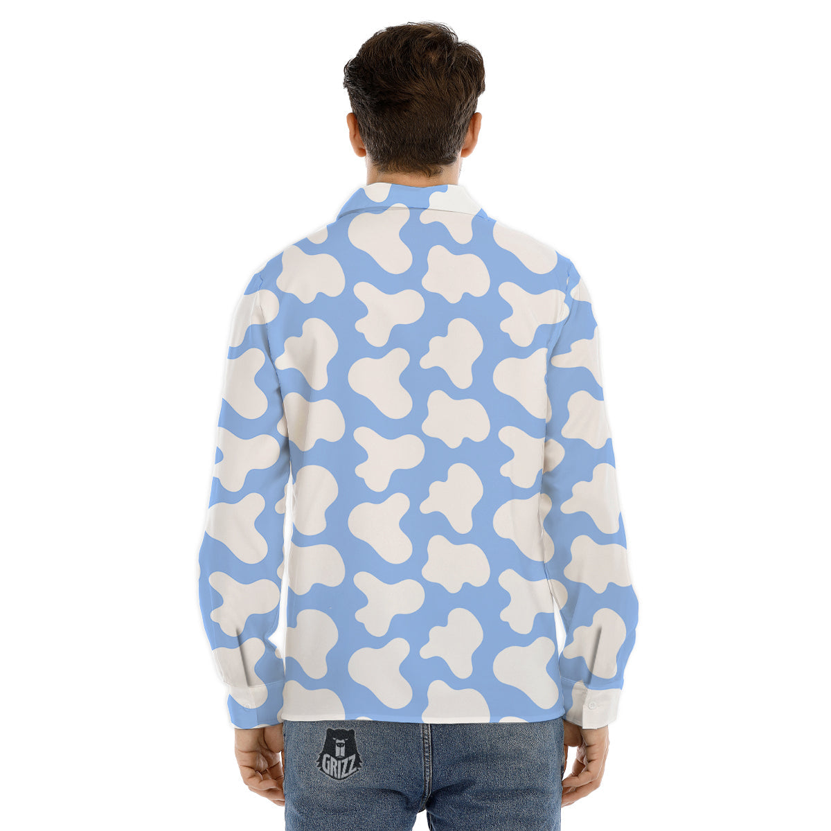 Cow Blue And White Print Pattern Men's Dress Shirts-grizzshop