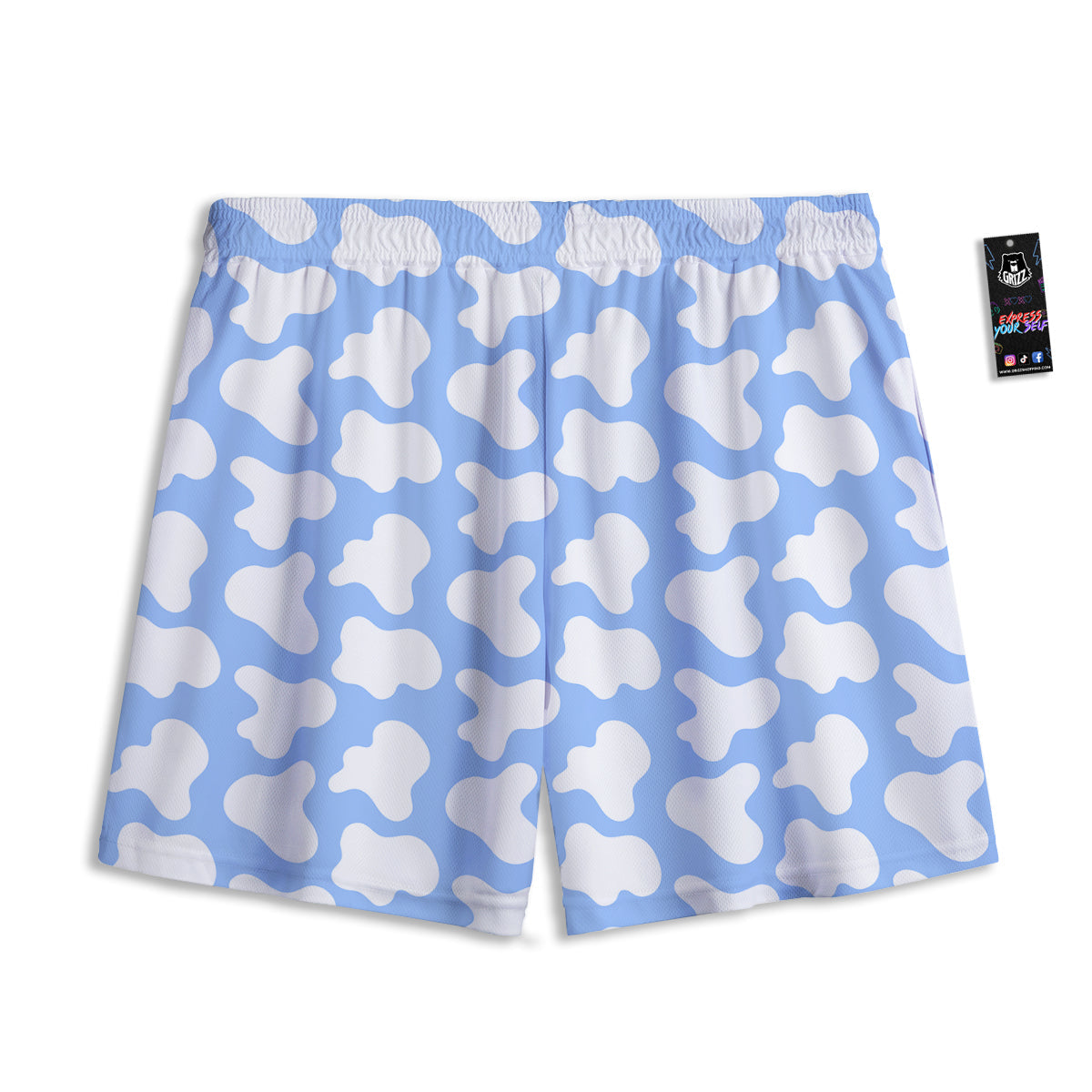 Cow Blue And White Print Pattern Mesh Shorts