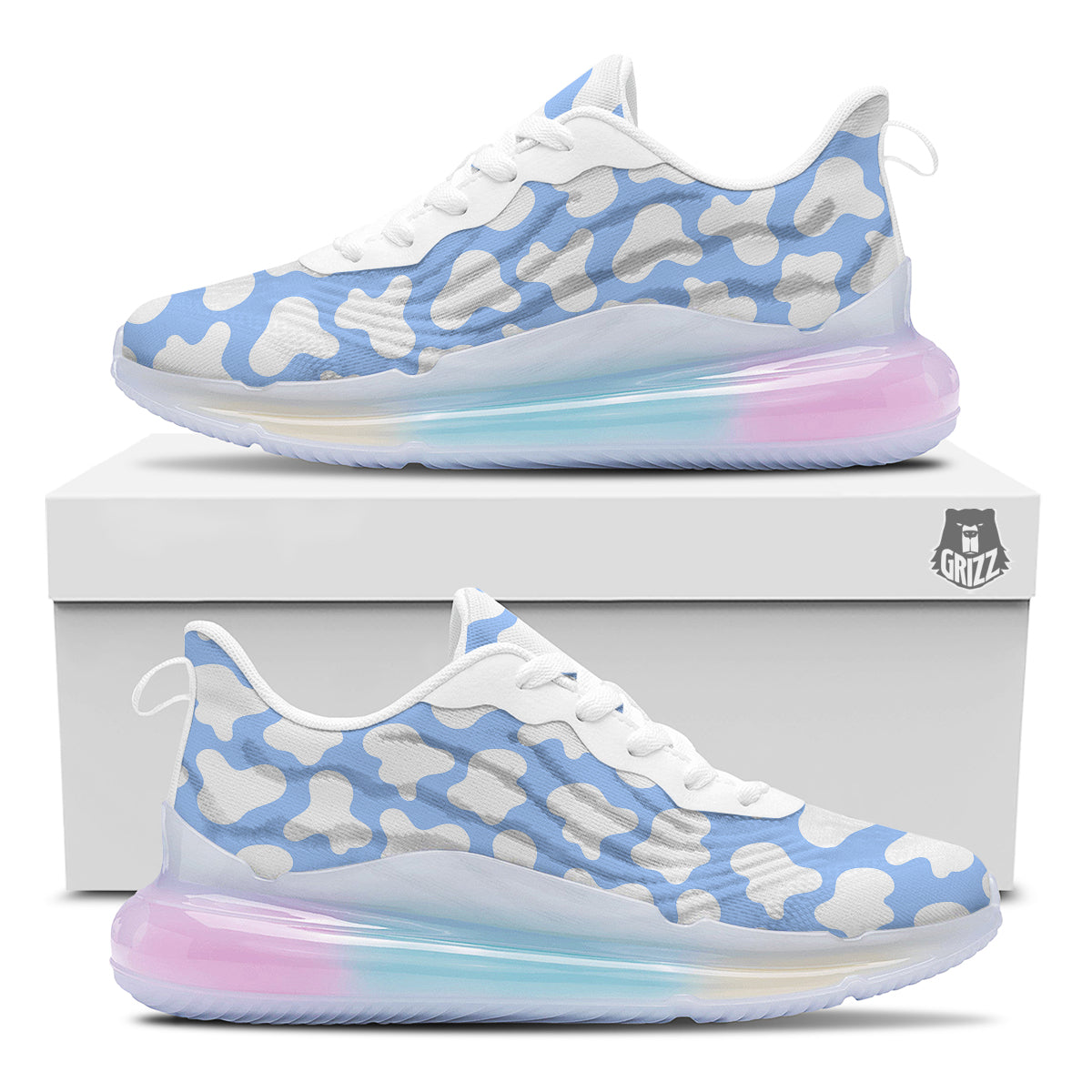 Cow Blue And White Print Pattern Running Sneakers-grizzshop