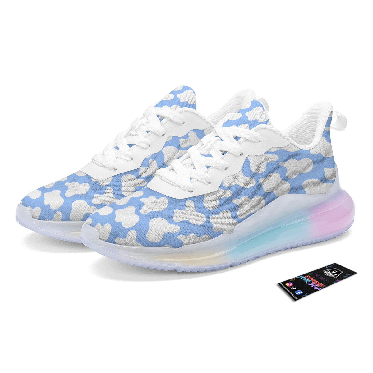 Cow Blue And White Print Pattern Running Sneakers-grizzshop