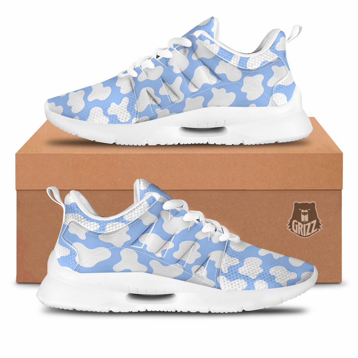 Cow Blue And White Print Pattern Tennis Shoes-grizzshop