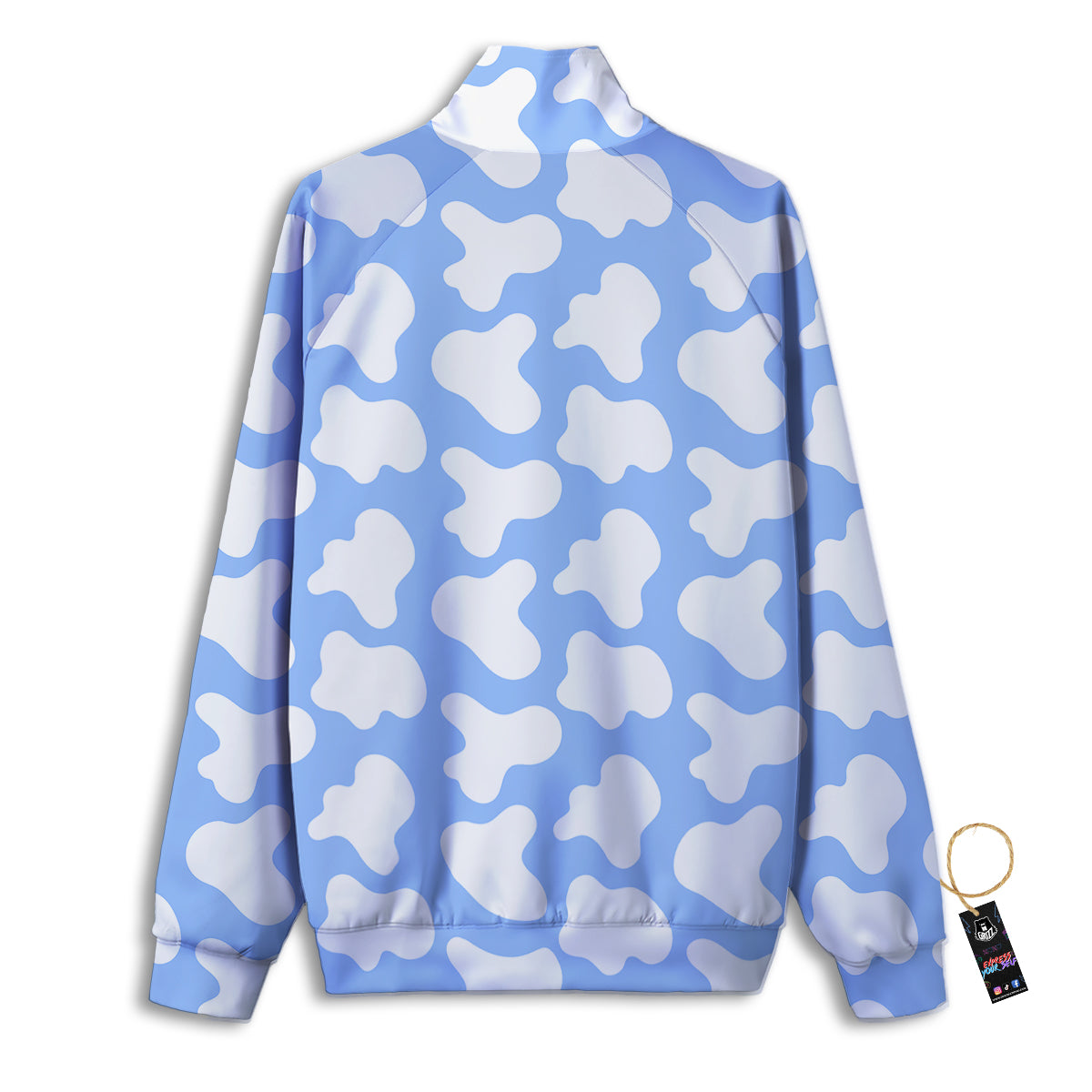 Cow Blue And White Print Pattern Track Jacket-grizzshop