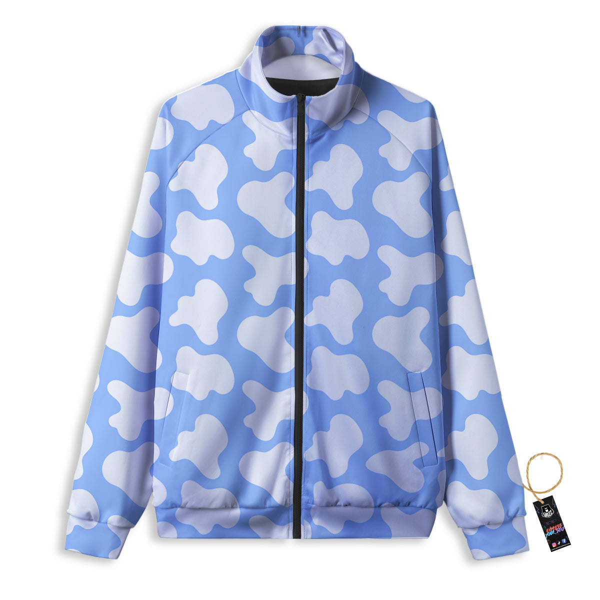 Cow Blue And White Print Pattern Track Jacket-grizzshop