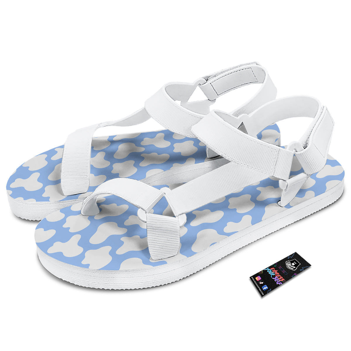 Cow Blue And White Print Pattern White Open Toe Sandals-grizzshop