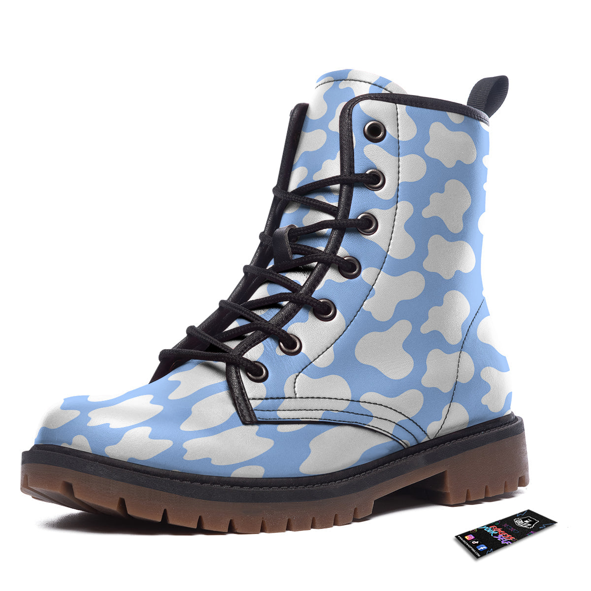 Cow Blue And White Print Pattern Work Boots-grizzshop