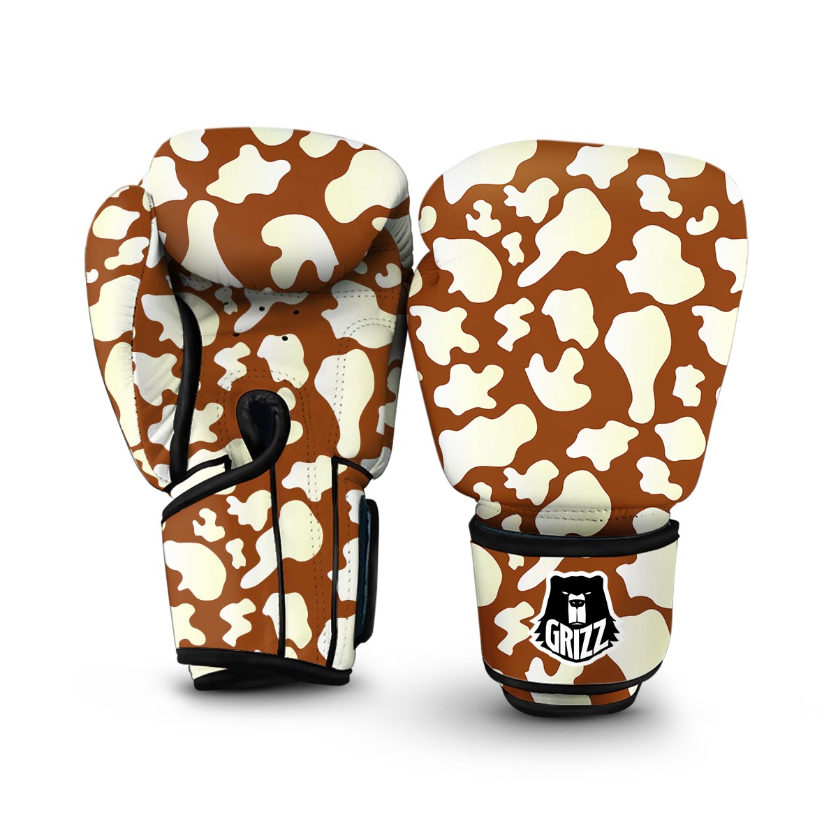 Cow Brown Pattern Print Boxing Gloves-grizzshop