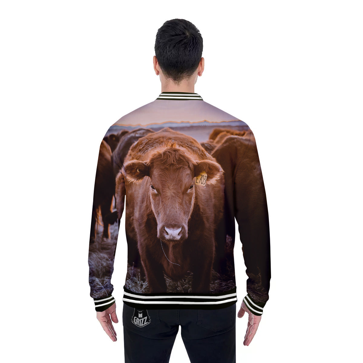 Cow Brown Print Baseball Jacket-grizzshop