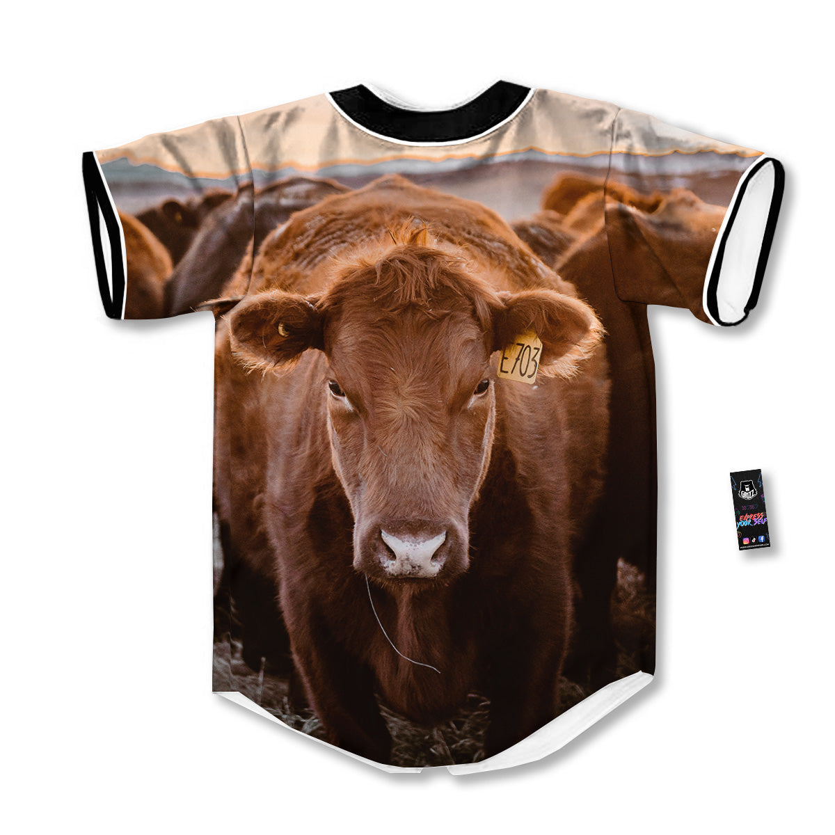 Cow Brown Print Baseball Jersey-grizzshop