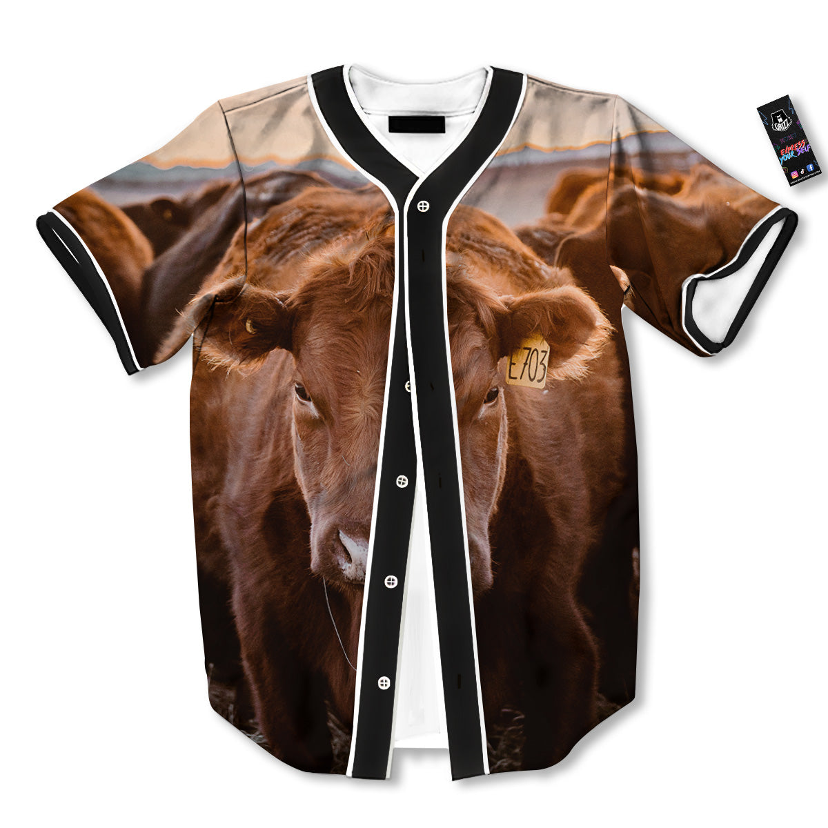 Cow Brown Print Baseball Jersey-grizzshop