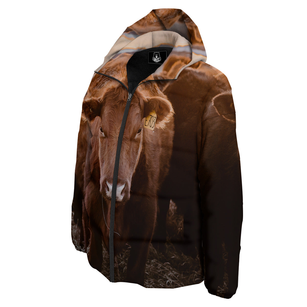Cow Brown Print Down Jacket-grizzshop
