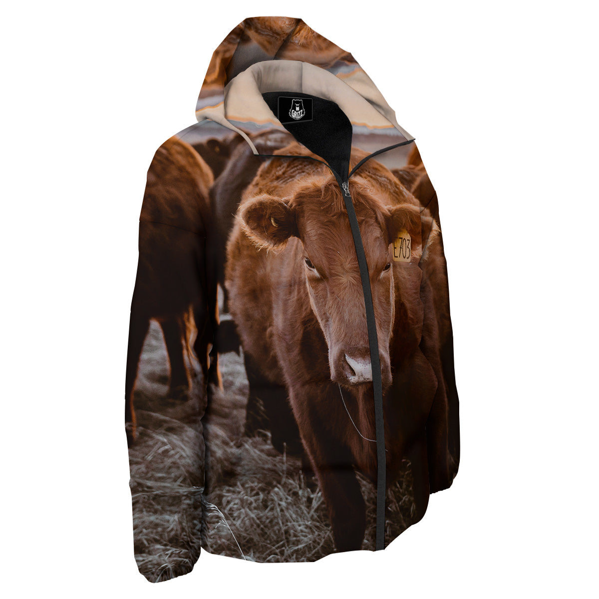 Cow Brown Print Down Jacket-grizzshop
